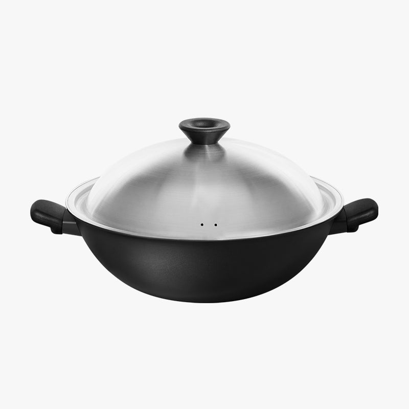 Anodized non-stick Chinese cookware with lid, 36cm